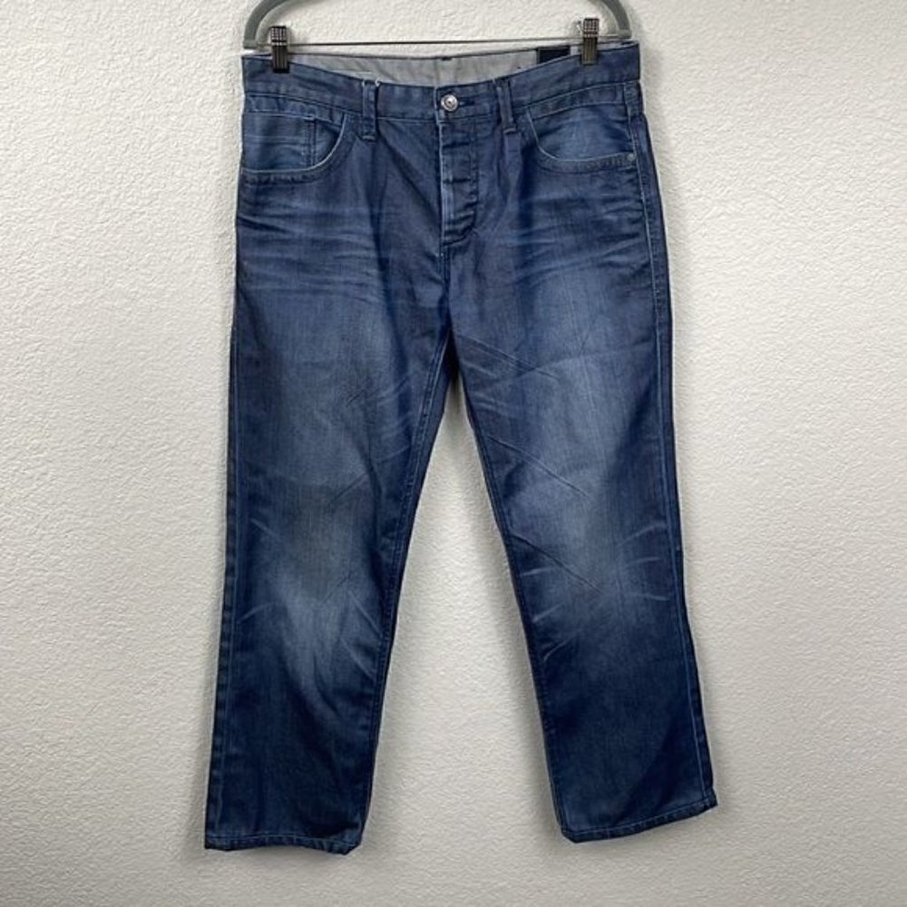 Jack & Jones Mens Straight Leg Jeans Dark Blue Button Fly Relaxed